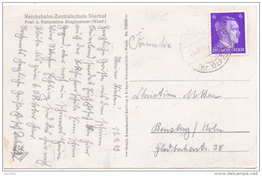 5952 ATTENDORN - KRAGHAMMER, Reichsbahn Zentralschule Nierhof, 1943 - Attendorn