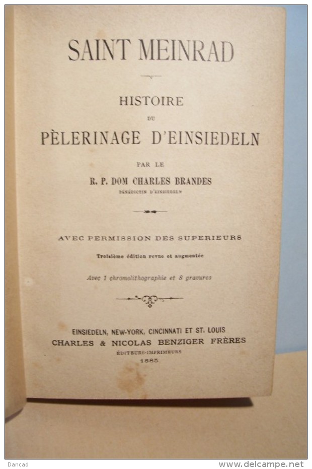 SAINT  MEINRAD   -- HISTOIRE Du PELERINAGE  D'EINSIEDELN  ( 1885 ) - 1801-1900