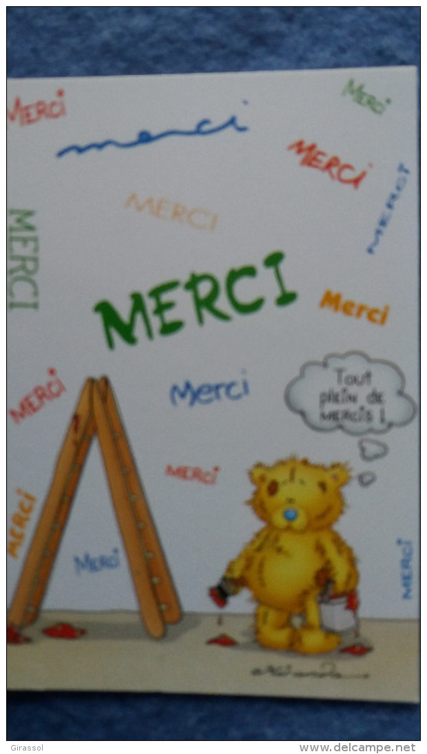 CPM OURS OURSON EN PELUCHE CARTE BLANCHE DESSIN MIRANDA ECHELLE PEINTRE TOUT PLEIN DE MERCISNSER A TOI - Jeux Et Jouets