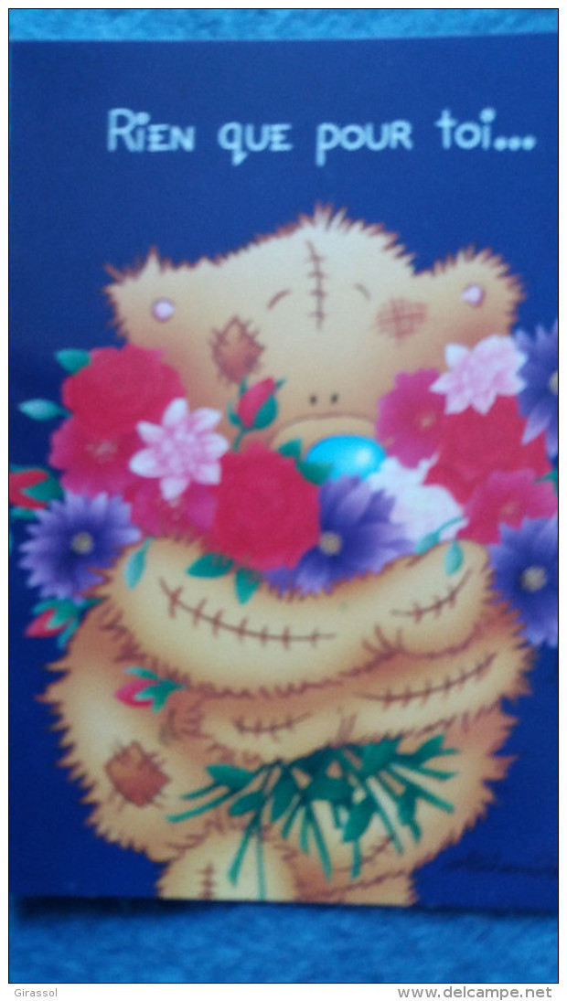 CPM OURS OURSON EN PELUCHE CARTE BLANCHE DESSIN MIRANDA BOUQUET DE FLEURS RIEN QUE POUR TOI - Jeux Et Jouets