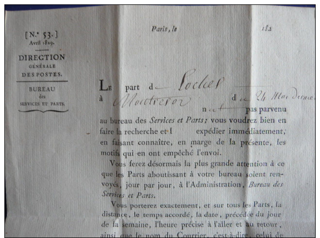 LETTRE DIRECTION GENERALE DES POSTES ANNEES 1820 CURSIVE ROUGE - Documenti Della Posta