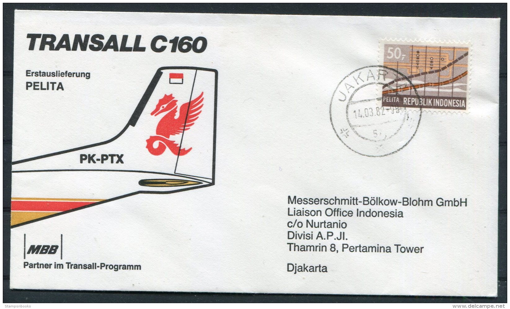 1982 Indonesia Transall C160 MBB Flight Cover - Indonésie