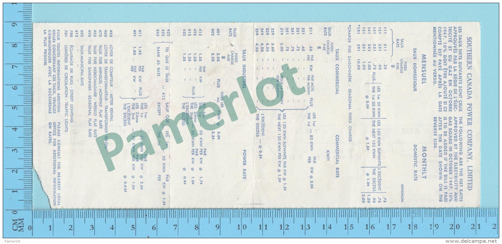 Cookshire  Quebec Canada-  Facture D'électricité De 1961, Reddy Kilowatt, Southern Canada Power Co, - 2 Scans - Canada