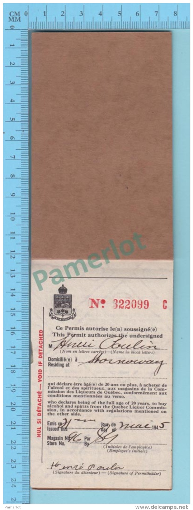 Stornoway Quebec Canada- WWII, Rationnement Permis D'Acheter Des Alcools Et Spiritueux 1945-46 Complet - 7 Scans - Autres & Non Classés