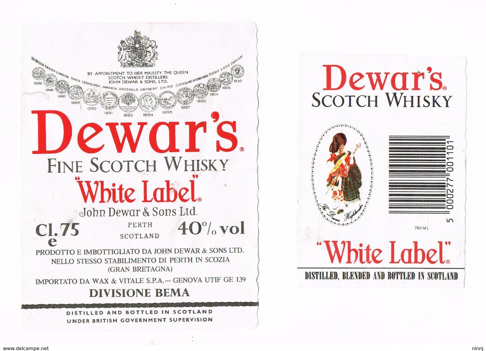 2 Etichette DEWAR'S Fine Scotch Whisky "White Label" - Whisky