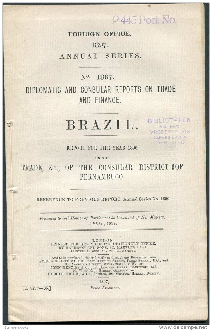 1897 British Foreign Office Diplomatic Report - Brazil Pernambuco (inc Port Of Recife Map) - Historical Documents