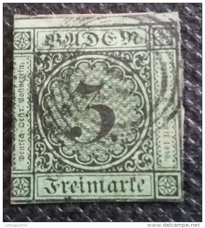 DEUTSCHLAND GERMANY ALLEMAGNE BADEN 1853 -1854 New Colors 3 K GREEN - Afgestempeld