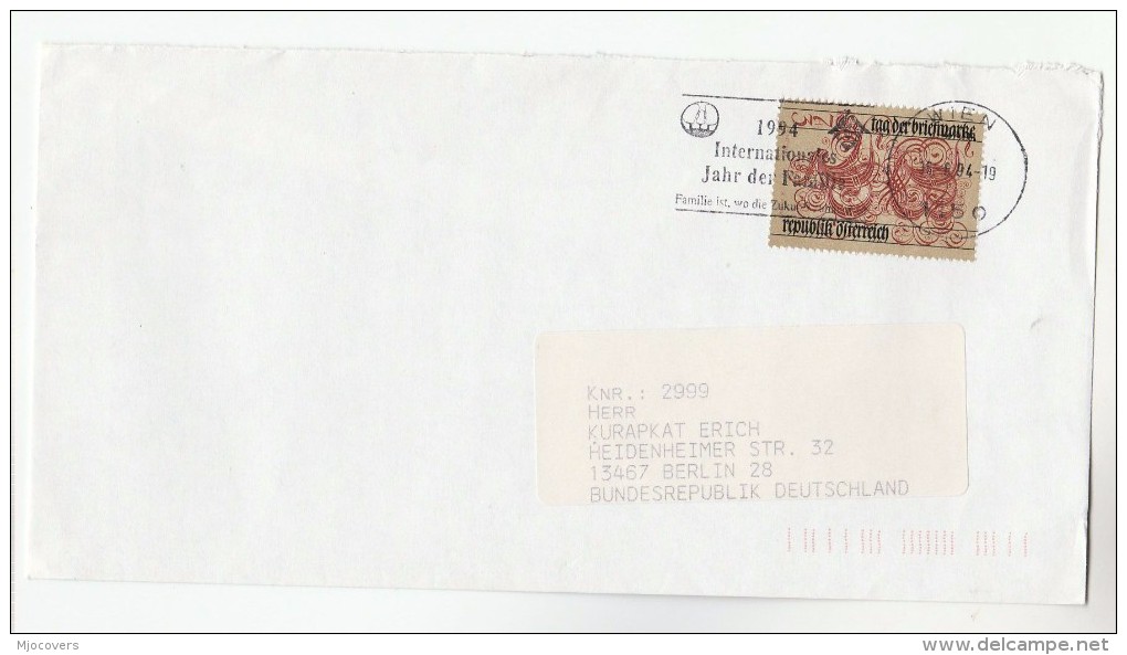 1994 Cover INTERNATIONAL YEAR OF FAMILY Slogan AUSTRIA To Germany  Un United Nations Stamp Day Stamps - UNO