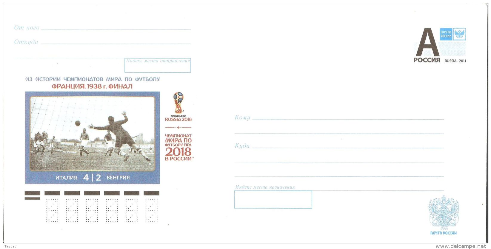Russia 2015 # 141 Postal Stationery Cover Unused - History Of World Cup Soccer Championship, France 1938 - 1938 – Frankrijk