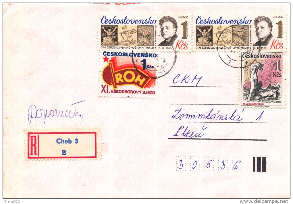 K9189 - Czechoslovakia (1987) Cheb 3 (R-letter) Tariff: 4 Kcs (stamp: 1 Kcs - ROH - Shifted Horizontal Perforation!) - Plaatfouten En Curiosa