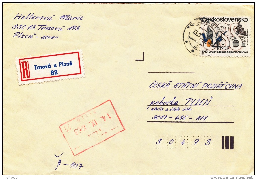 K9190 - Czechoslovakia (1988) Trnova U Plzne (R-letter) Tariff: 4 Kcs (stamp: 4 Kcs - Shifted Horizontal Perforation!) - Plaatfouten En Curiosa