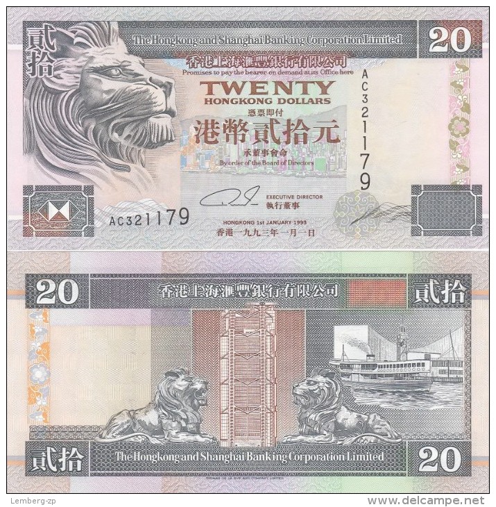 Hong Kong - 20 Dollars 1993 UNC/aUNC Lemberg-Zp - Hong Kong