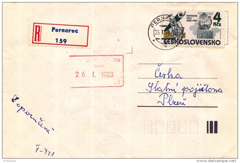 K9194 - Czechoslovakia (1988) Pernarec (R-letter) Tariff: 4 Kcs (stamp: Shifted Vertically Perforation!) - Plaatfouten En Curiosa