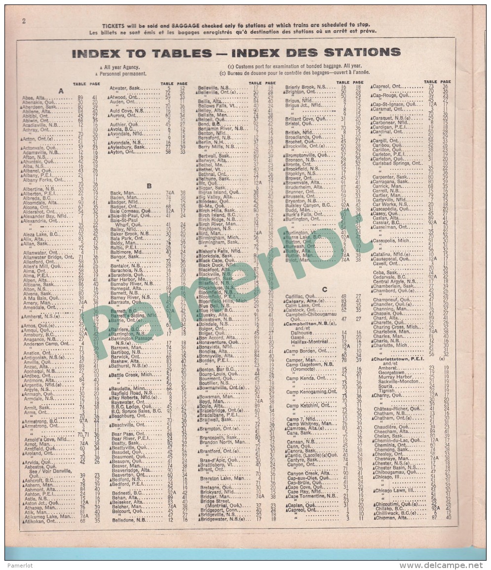 CN Canada- Canadien National 1965-66, Time Table, Ensemble Du Reseau, Index Des Tables &amp; Stations, 6 Pages, - Eisenbahnverkehr