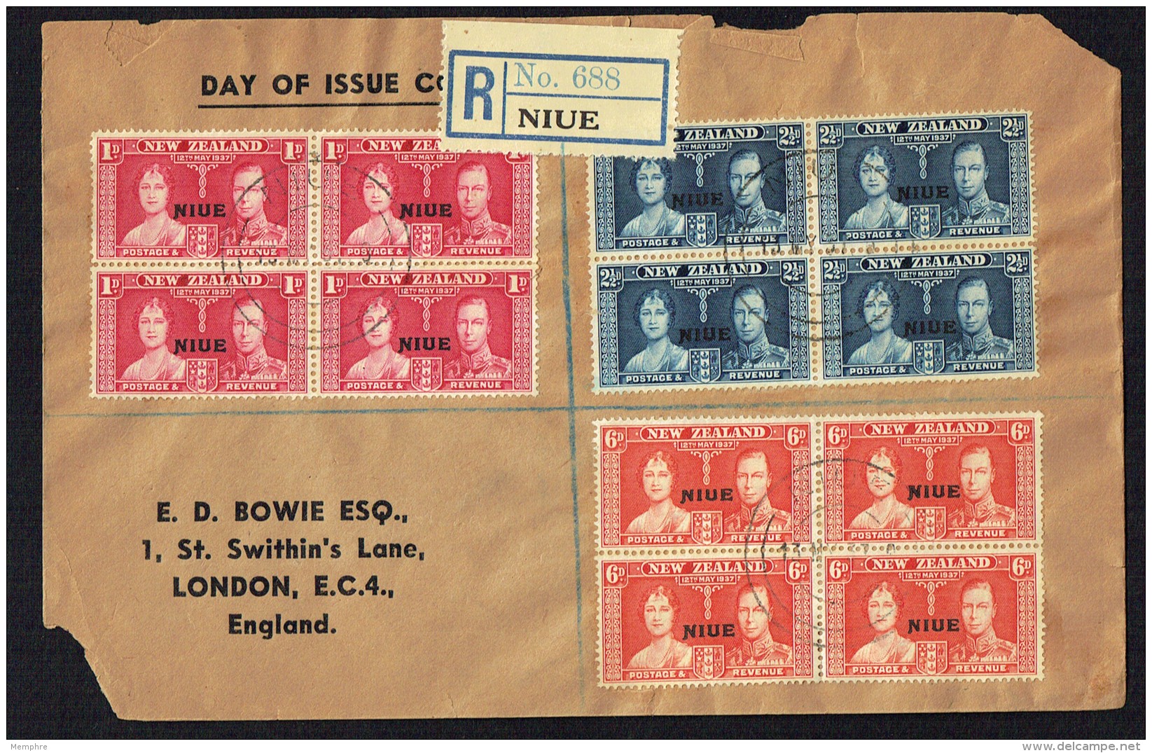 1937  George VI Coronation  Complete Set In Blocks Of 4 On Registered Covers To UK - Niue