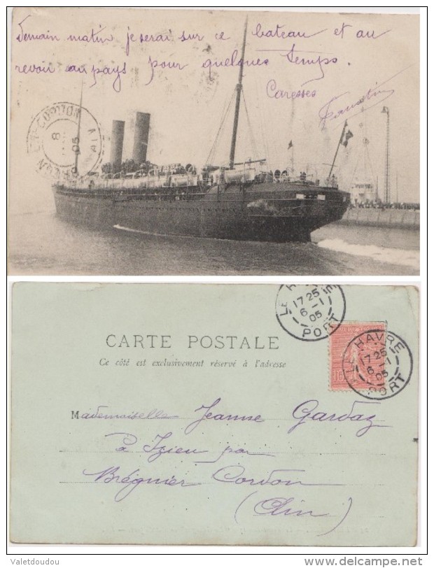 CARTE POSTALE PAQUEBOT "LA CASCOGNE" LE HAVRE 1905 - Dampfer