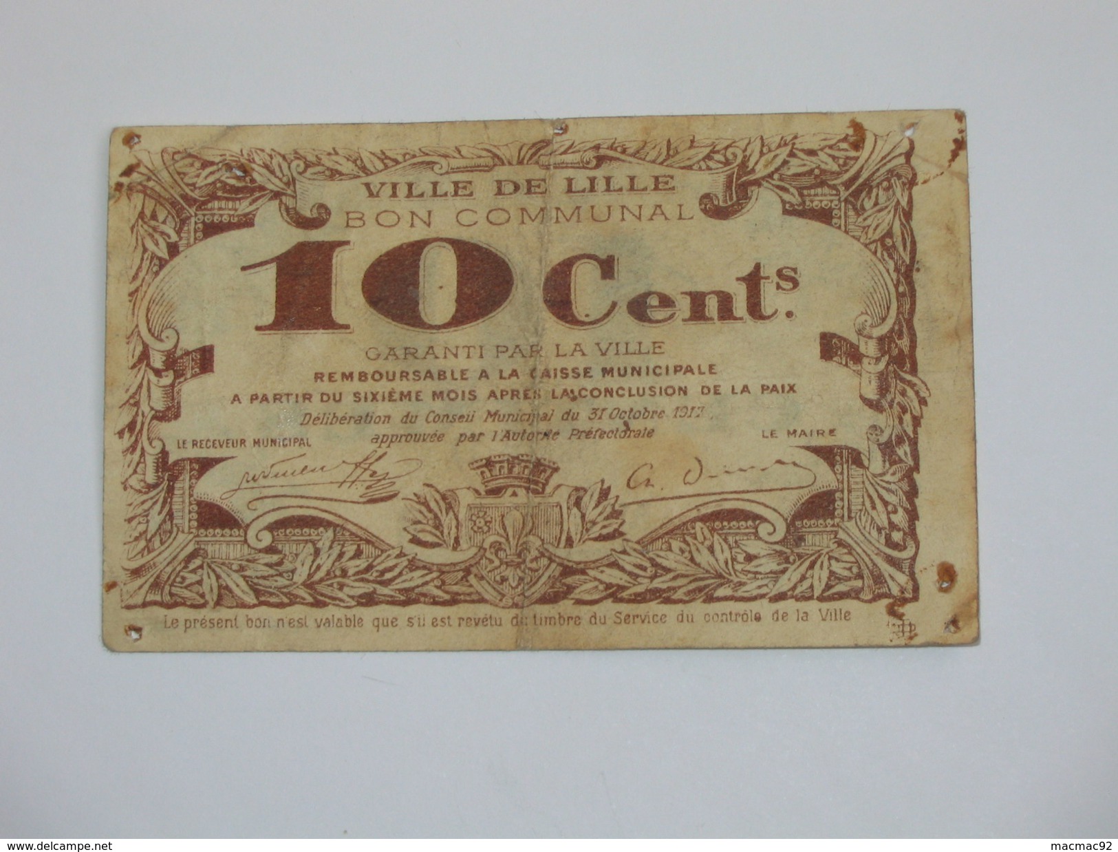 Bon Communal - Ville De Lille  - 10 Centimes 1917 **** EN ACHAT IMMEDIAT **** - Cámara De Comercio