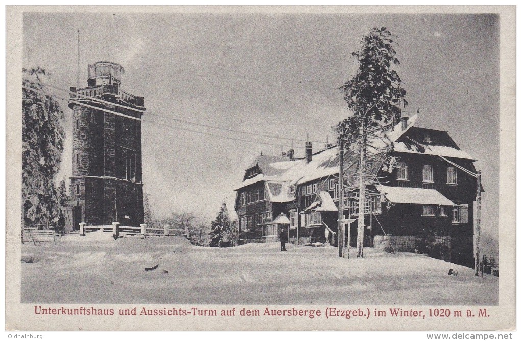 4071i: AK Auersberge, Erzgebirge Im Winter, Unterkunftshaus, 1924 - Auersberg