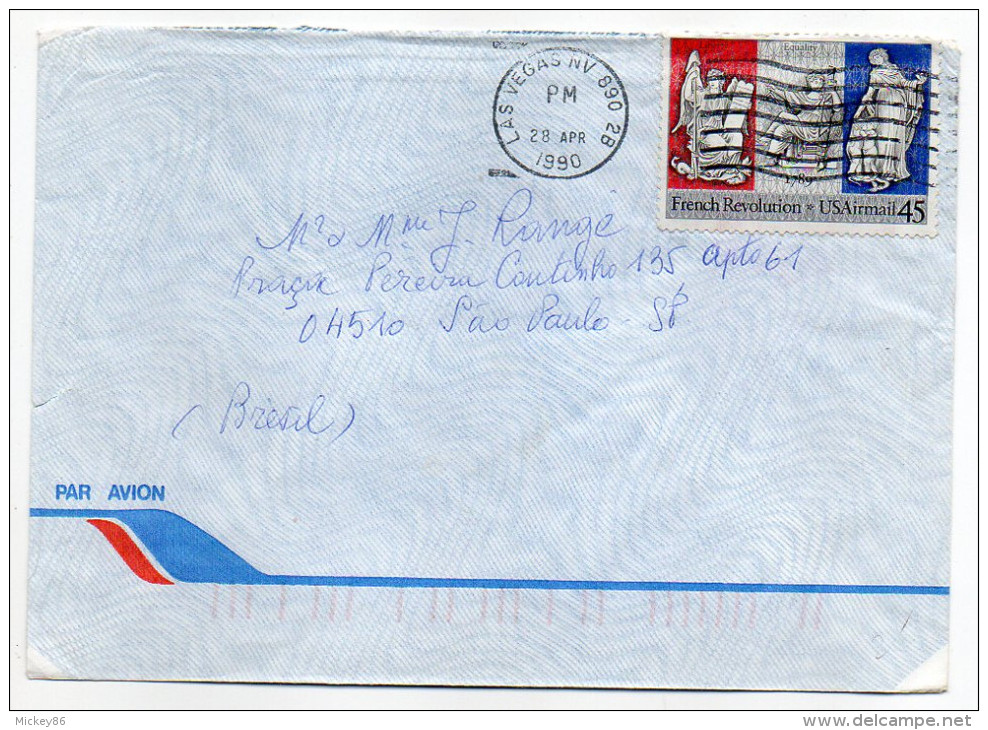 USA--1990- Lettre Pour Sao Paulo  (Brésil )--timbre (French Revolution) Seul Sur Lettre--cachet LAS VEGAS - Lettres & Documents