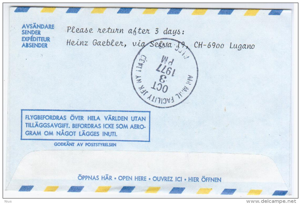 Sweden Sverige 1977 Eagle Wolf, Goteborg Landvetter-New York, SAS First Flight 747-B, USA Plane Aviation Airship Bird - Oblitérés