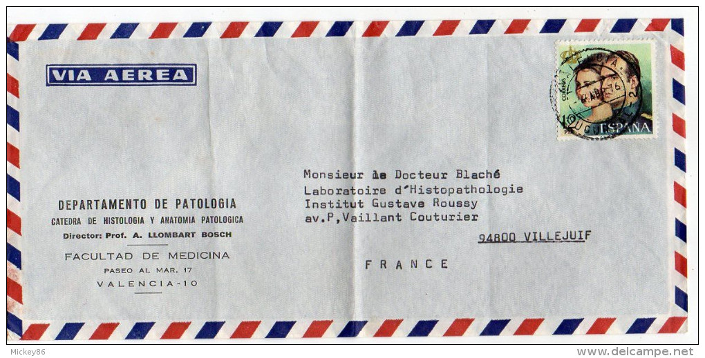 Espagne--1976--Lettre De VALENCIA Pour VILLEJUIF (France)--timbre Seul Sur Lettre Personnalisée - Lettres & Documents