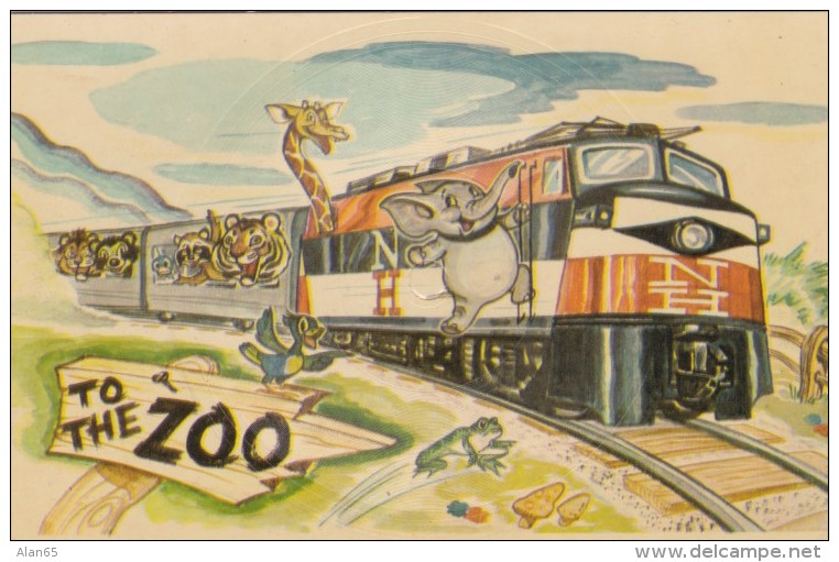 Bronx Zoo Record Postcard, Elephant Giraffe On Train, Postcard Can Be Played As A 78rpm Record Phonograph - Bronx