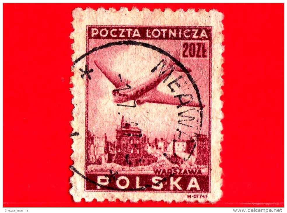 POLONIA - Usato - 1946 - Aereo Sulle Rovine Di Varsavia - Douglas Plane - 20 P. Aerea - Oblitérés