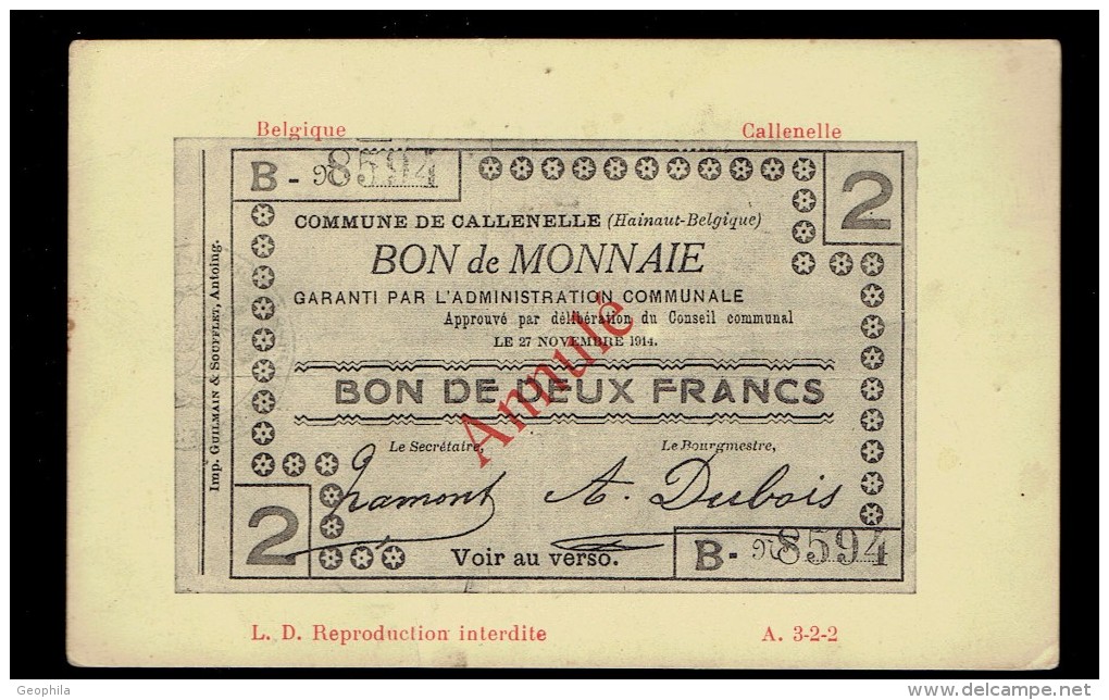 Bon De Monnaie 2 Frs De Callenelle Annulé En Rouge - Coins (pictures)