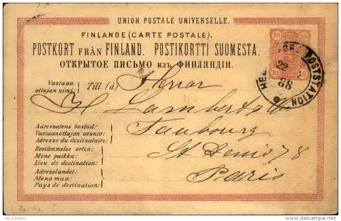 FINLANDE - Entier Postal Pour Paris En 1888 - A Voir - L  4289 - Entiers Postaux