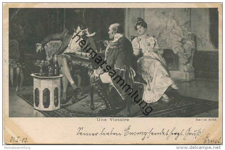 Une Victoire - Schach - Künstlerkarte Serie 8166 Gel. 1903 - Schaken