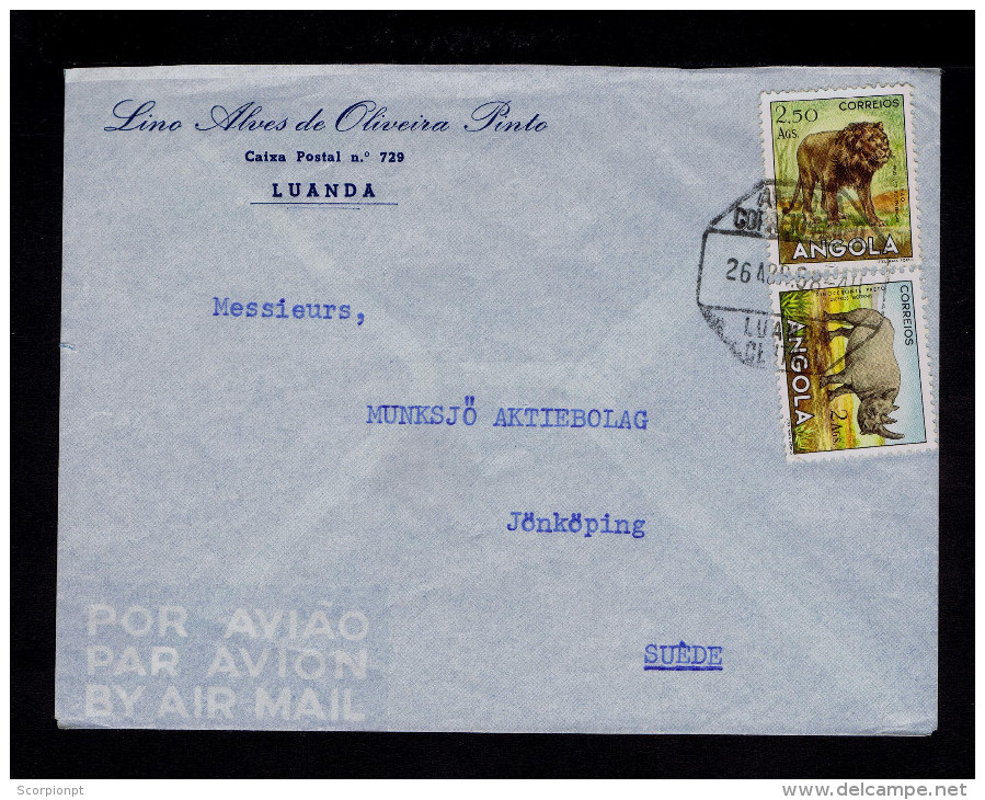 Angola LUANDA City Pmk Cover 1958 Rhinoceros Rhinocéros Leons Animals Faune Portugal Sp4250 - Rhinozerosse