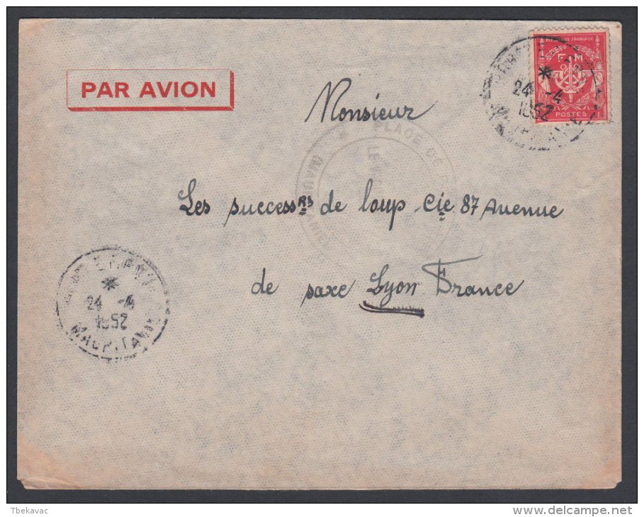 French West Africa 1952,Military Airmail Cover Port Etienne To Lyon W./postmark Port Etienne - Brieven En Documenten