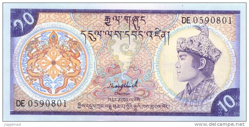 BHUTAN 10 NGULTRUM 10Nu BANKNOTE 1986 PICK-15B UNCIRCULATED UNC - Bhutan