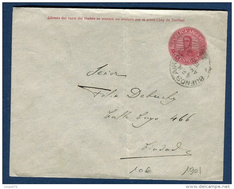 Argentine - Entier Postal ( Pli Central ) De Buenos Aires En 1901 - Réf O 7 - Postwaardestukken