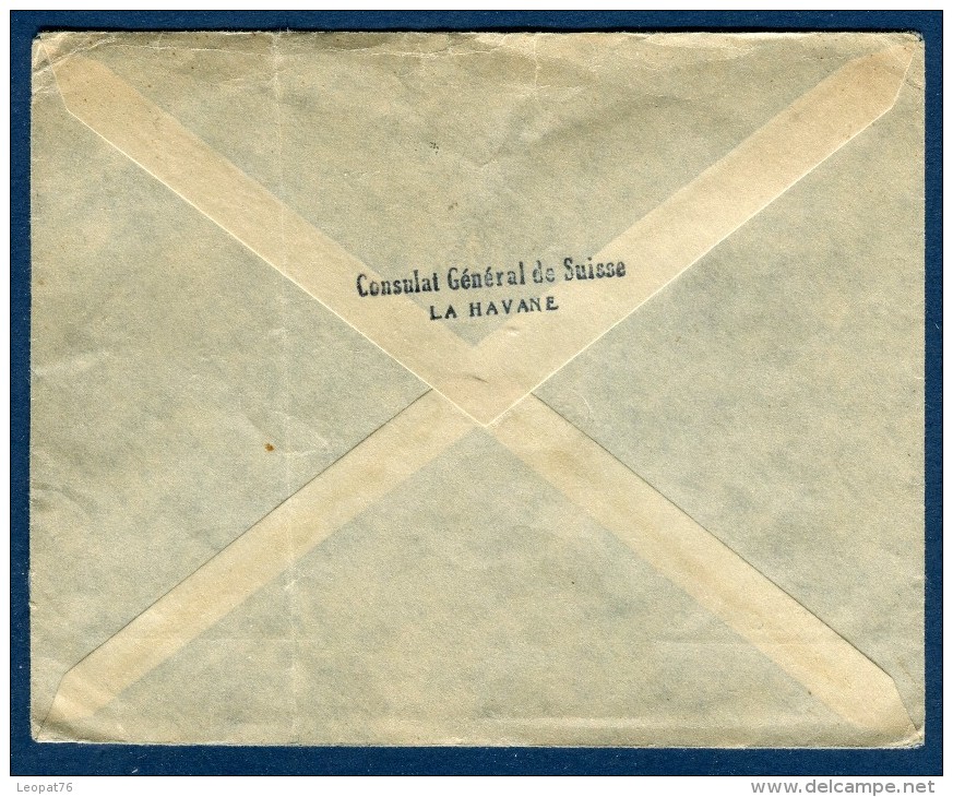 Cuba - Enveloppe Du Consulat Suisse à La Havane Pour La Suisse Via New York En 1940 -   Réf O 9 - Lettres & Documents