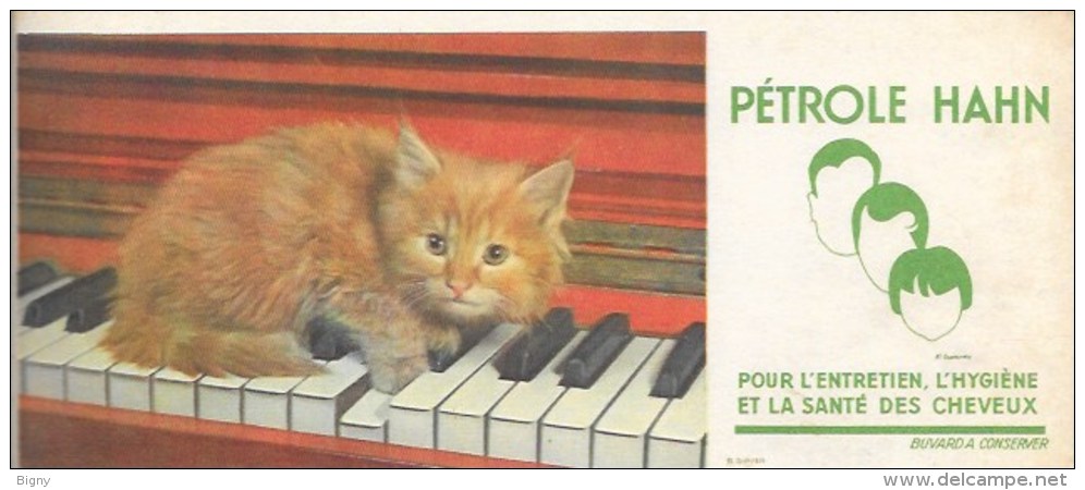 BUVARD Publicitaire  "Pétrole HAHN"    Le Chat Sur Le Piano - Dieren
