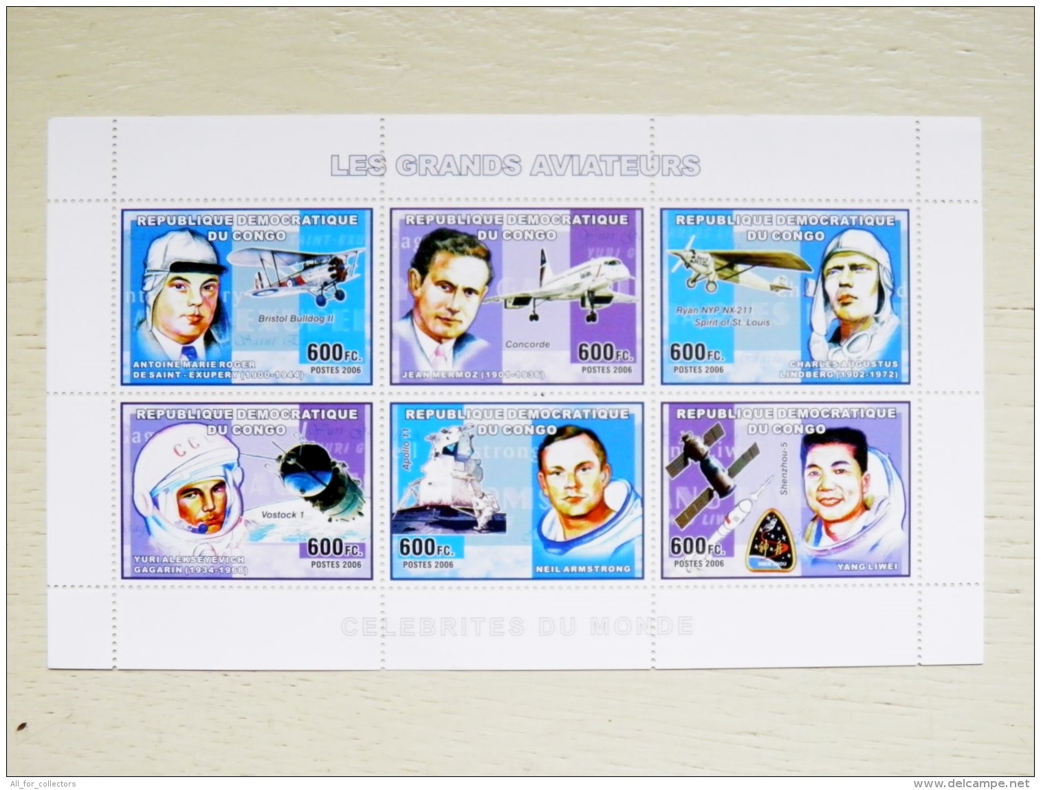 SALE! M/s Sheetlet  From Congo Mnh Les Grands Aviateurs Aviation Transport 2006 Pilots Astronaut Gagarin Space Avion - Mint/hinged