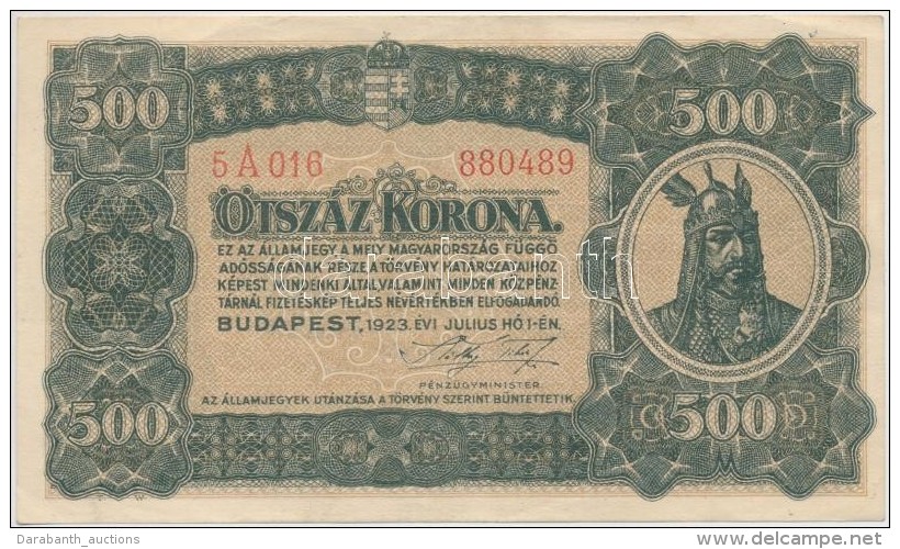 1923. 500K 'T.W.' Jelöléssel, Nyomdahely Nélküli T:III Szép Papír - Non Classés