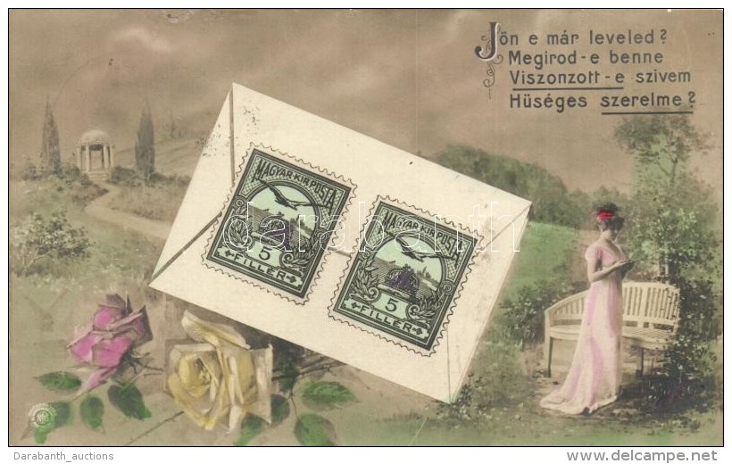 T2/T3 Romantic Postcard With Hungarian Stamp (fa) - Unclassified