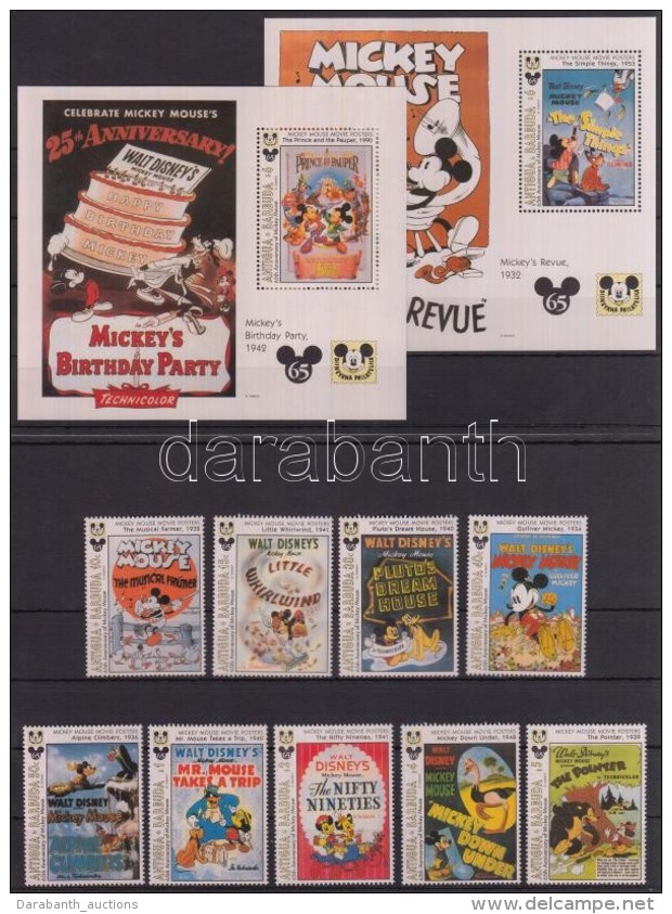 ** 1993 Walt Disney,  65 éves Miki Egér Sor Mi 1884-1894 + Blokk 276, 277, 2 Db Stecklapon - Autres & Non Classés