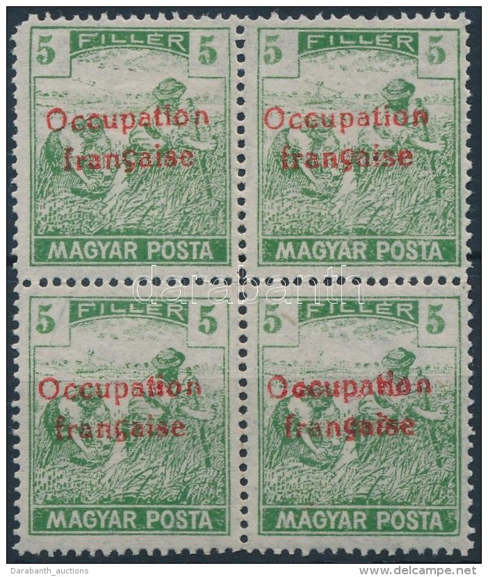 ** Arad 1919 Magyar Posta 5f Négyestömb Garancia Nélkül (60.000) (sarokhiba / Missing... - Autres & Non Classés