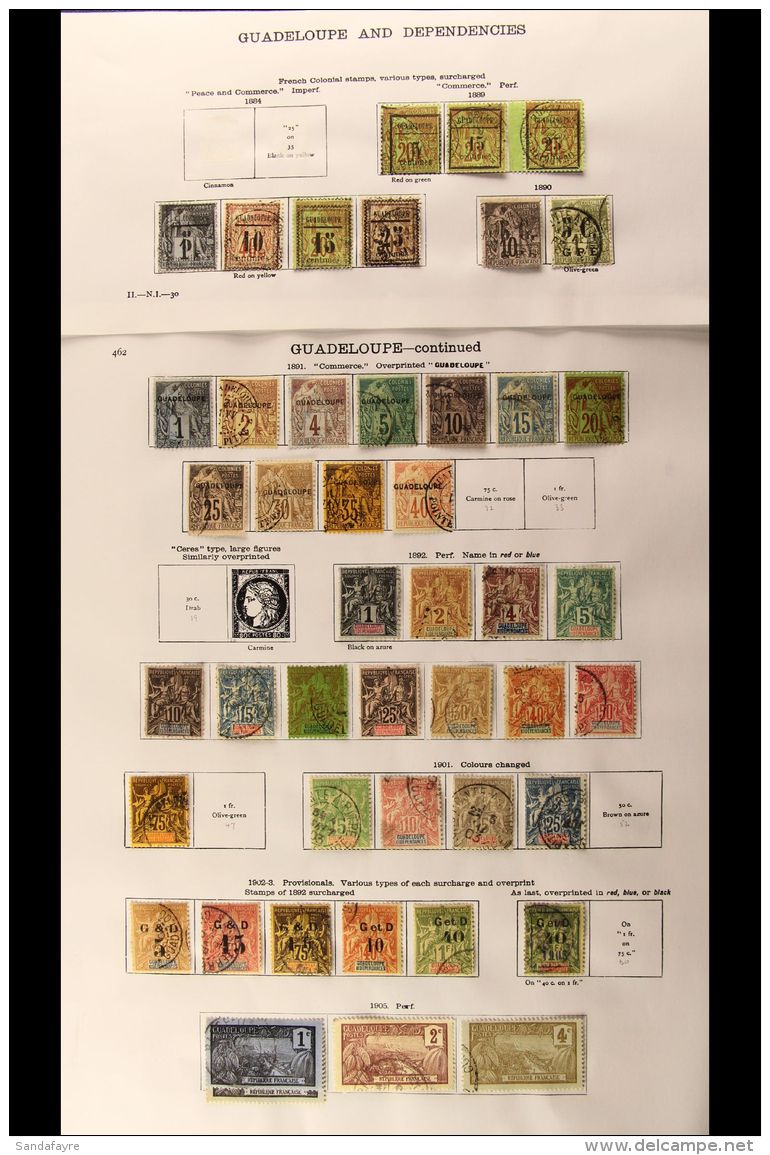 GUADELOUPE 1889 - 1935 Superb Collection On Printed Pages With 1889 Small Surcharge Set, 1889 Large Figures... - Sonstige & Ohne Zuordnung