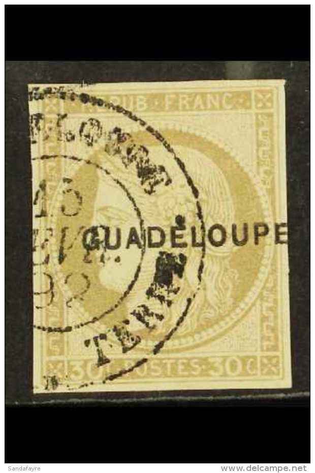 GUADELOUPE 1891 30c Drab Overprint On Imperf Ceres, Yvert 12, SG 19, Very Fine Used, Four Good Margins, Fresh. For... - Sonstige & Ohne Zuordnung