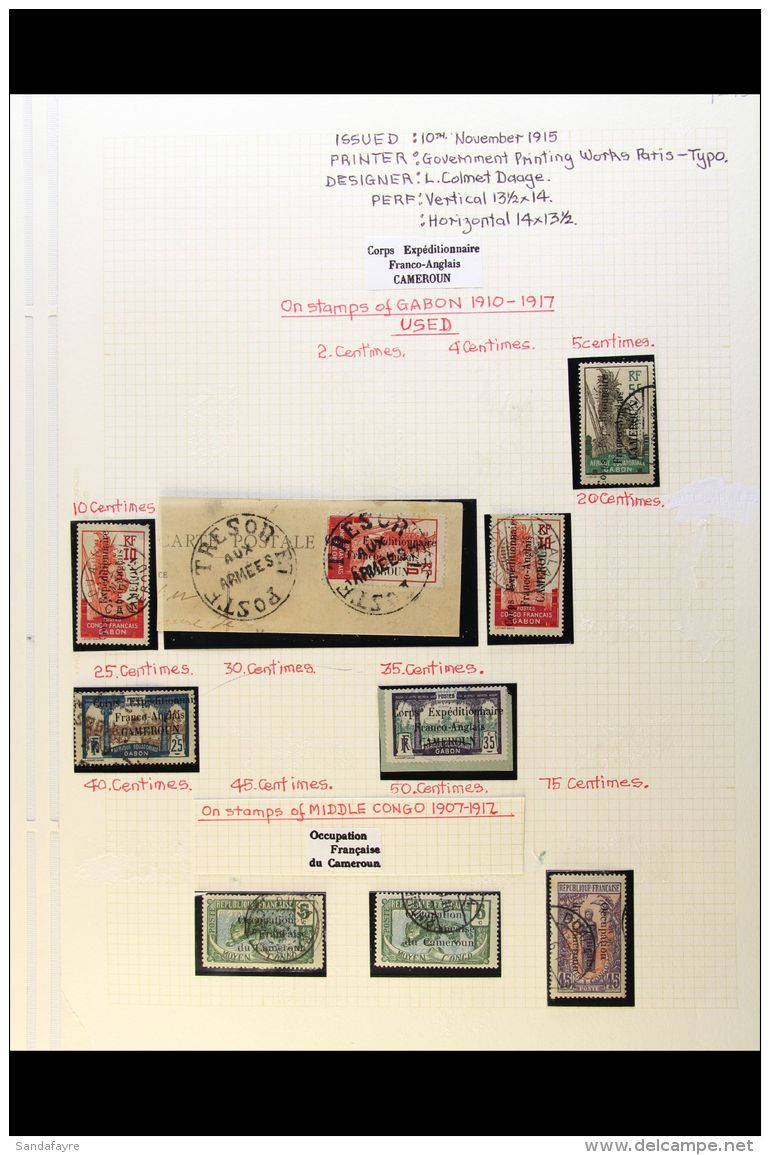 CAMEROUN FRENCH OCCUPATION 1915-1916 Fine Used Collection In Hingeless Mounts On Leaves, Inc 1915 5c, Opts On... - Sonstige & Ohne Zuordnung