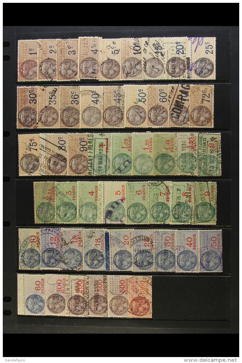 REVENUE STAMPS 1925 "Timbre Fiscal" Most Values To 1000f (Yvert 1/52, Missing Only 28 &amp; 50), Used. Nice... - Andere & Zonder Classificatie