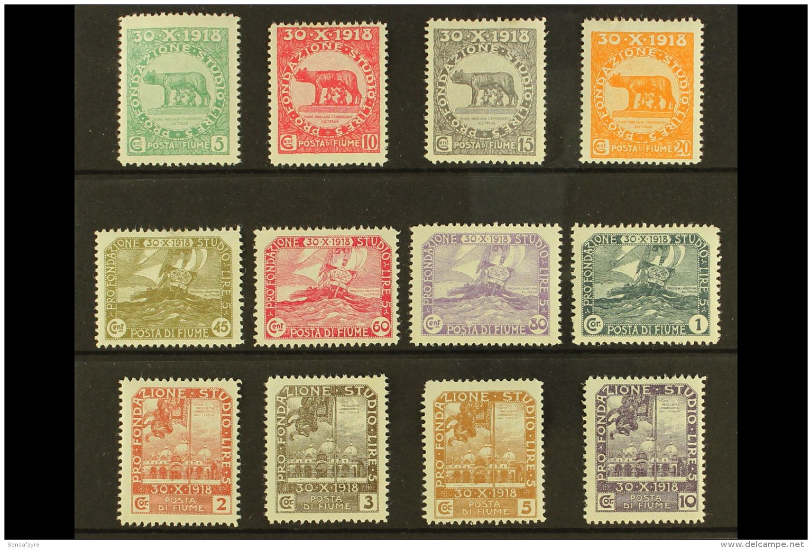 1919 Students' Education Fund Complete Set (SG 71/82, Sassone 62/73), Fine Mint, Fresh, Cat 1,000 Euro =... - Fiume