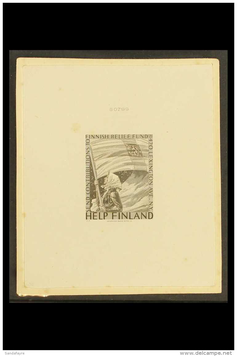 PROOF WWII Period "HELP FINLAND" Charity Label, Master Die Proof Produced By The American Bank Note Co. For The... - Sonstige & Ohne Zuordnung