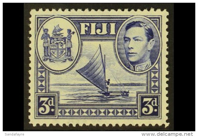 1938 3d Blue With Variety SPUR ON ARMS MEDALLION, SG 257a, Very Fine Mint. Scarce. For More Images, Please Visit... - Fidschi-Inseln (...-1970)
