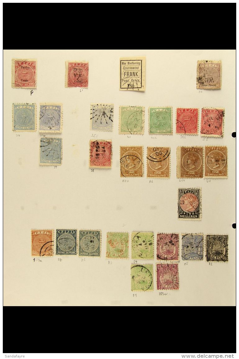 1871-1972 FINE USED COLLECTION On Leaves, Inc 1874 12c On 6d "VR" Opt (fault), 1876-77 1d (x2, One Wove Paper)... - Fidschi-Inseln (...-1970)