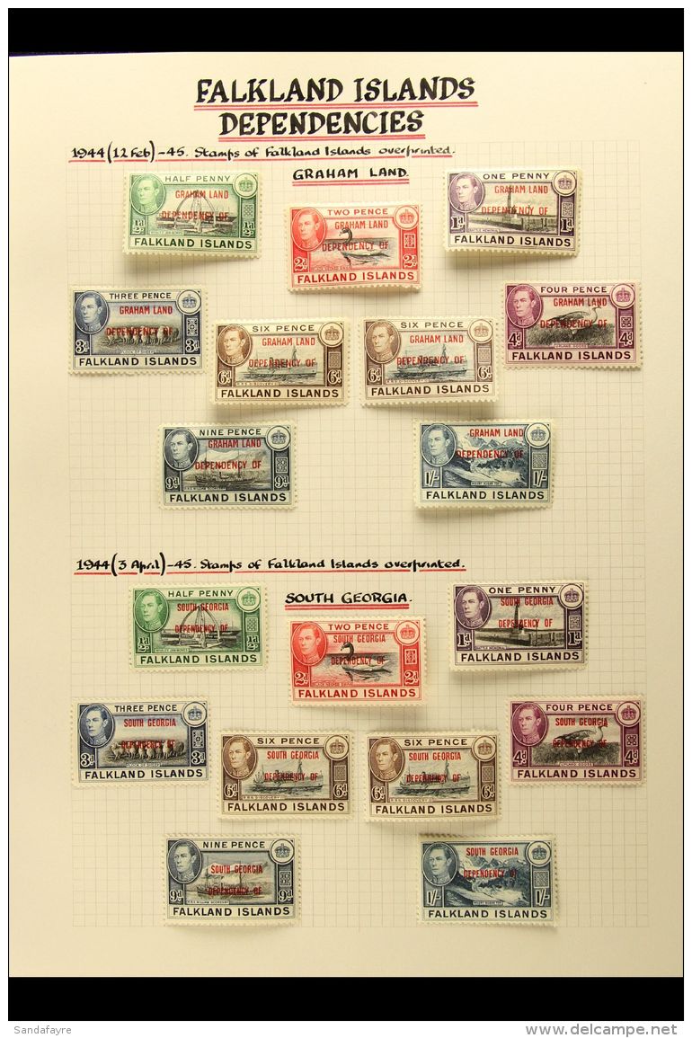 1944-85 SUPERB MINT COLLECTION WITH ADDITIONAL DEFINITIVE SHADES A Beautifully Written Up Collection On Pages... - Falklandeilanden